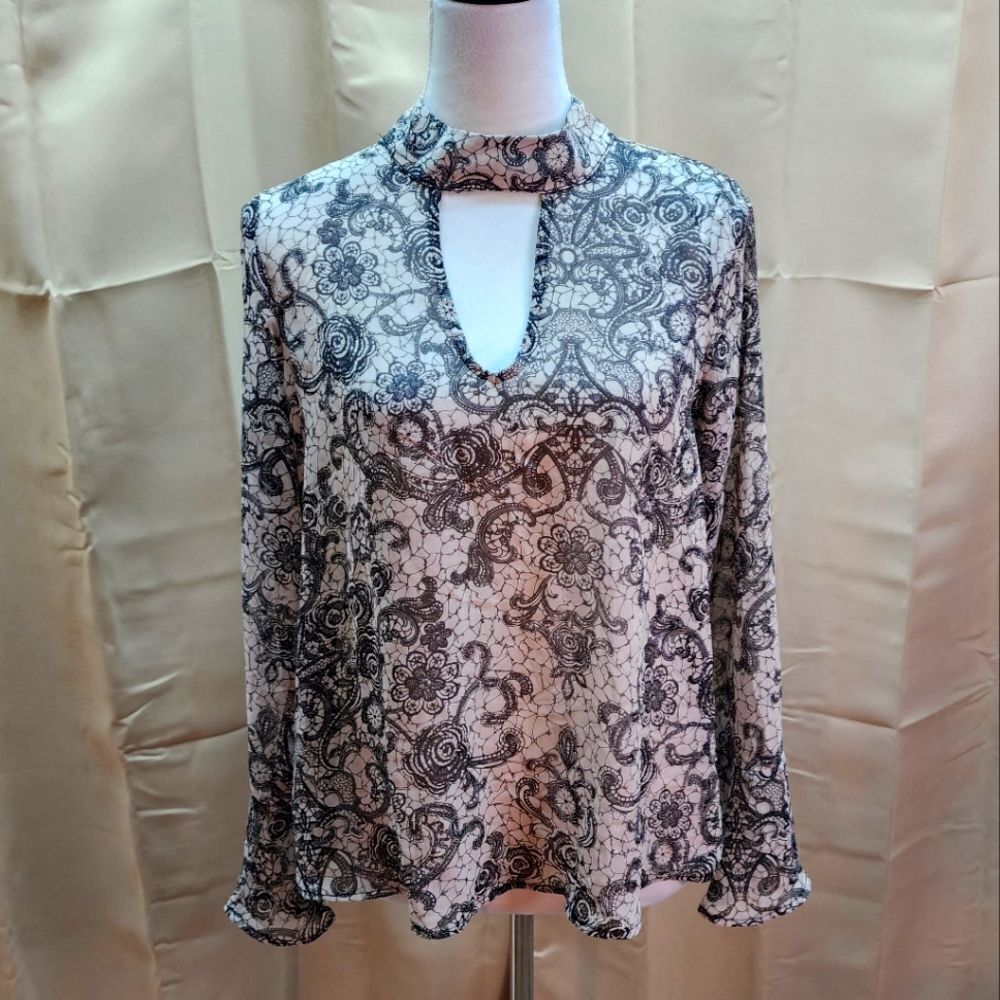 Harlowe & Graham Pale Purple High Neck Keyhole Blouse Size Small